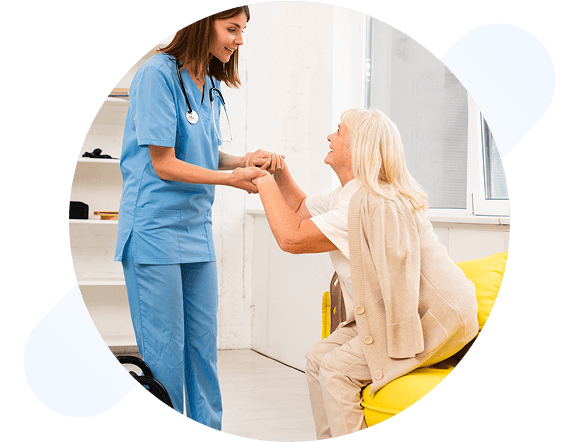 Caregiver helping patient